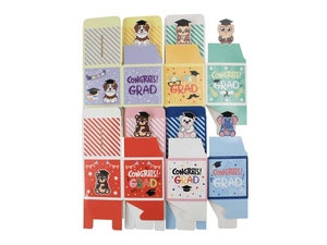 Detail von Cartoon-Tier-Geschenkboxen mit Congrats Grad Text für Abschlussgeschenke