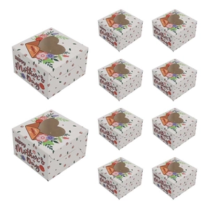 Set of 10 Mother's Day cookie boxes with heart window and pink floral patterns