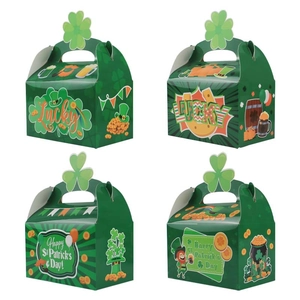 Boîtes Cadeaux De La Saint-Patrick Sacs À Bonbons En Carton Vert Avec Poignée En Trèfle Pour Fête Irlandaise
