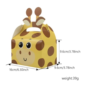 Cartoon giraffe animal gift box with handle and size details for candy and cakes
