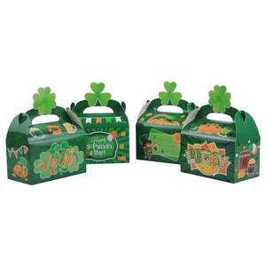 Lot de 4 boîtes cadeaux Saint-Patrick avec poignées en trèfle et motifs festifs
