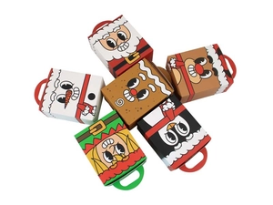 Set of six Christmas themed gift boxes featuring vintage Santa and reindeer illustrations