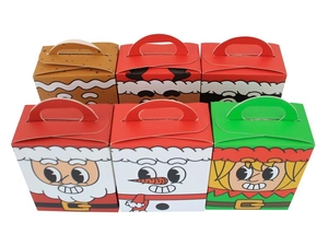 Detailed set of 6 assorted Christmas candy boxes with festive cartoon character designs