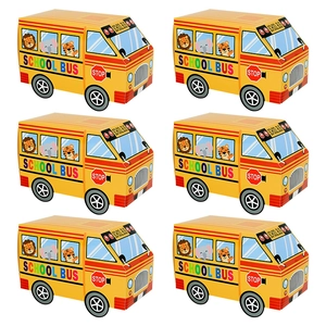 Yellow School Bus Shape Paper Candy Box Back To School Theme Party Favor Treat Container With Cartoon Animal For Kids Party