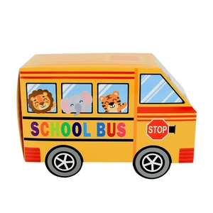 European style creative yellow school bus candy box with colorful cartoon animal prints