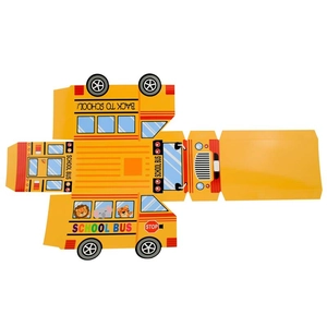 Flat layout of yellow school bus paper candy box for back to school party celebrations