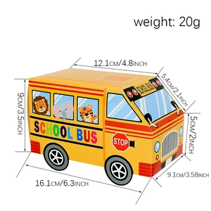 Creative yellow school bus gift box with cartoon animals and stop sign for candy packaging