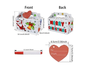 DIY Christmas gift box with Santa Claus patterns, red heart tag and marker pen set