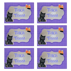 Halloween gift boxes 6-pack in purple with window and trick or treat cat illustration