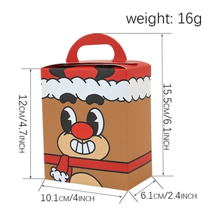 Square Christmas candy gift box with reindeer print and size dimensions 10x6x15cm
