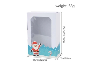 Detailed view of Christmas white paper gift box with PVC window and festive graphics