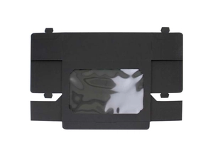 Flat unfolded black kraft paper box with transparent PVC window for cookies and candy packaging