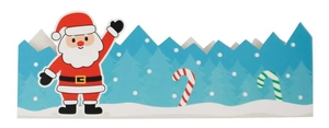 Close-up of Christmas kraft paper gift box featuring Santa Claus and candy cane designs