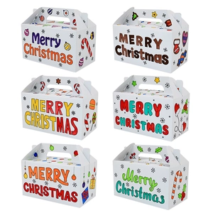 DIY Christmas coloring gift boxes set with handles and festive patterns for candy