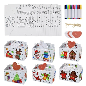 Christmas large DIY coloring gift box set with markers, twine and heart tags