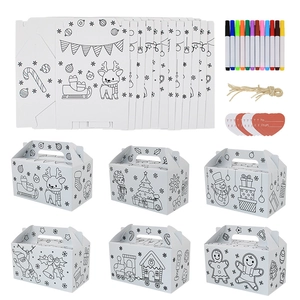 DIY Christmas coloring gift boxes set with 12 paper bags, markers, rope, and heart tags