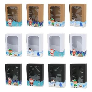 Christmas Gift Boxes Kraft Paper With PVC Window For Cookie Candy Packaging Santa Reindeer Snowman Pattern Foldable