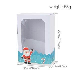 White Christmas kraft gift box with PVC window and Santa Claus illustration, 22x15x7cm