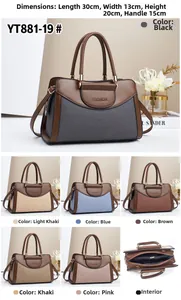 Detail view of contrast color satchel bag with dimensions 30x13x20cm and 6 color options