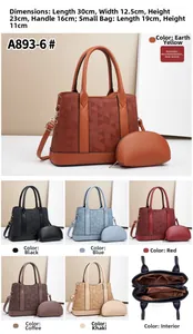 Detail view of stylish geometric embossed tote bag set with dimensions and color options