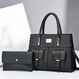 Women Vintage PU Leather Handbag With Small Matching Envelope Clutch Large Capacity Contrast Color Shoulder Tote Bag For Daily Use