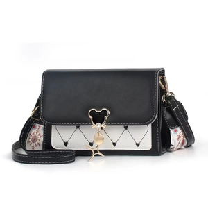 Women Crossbody Bag PU Leather Contrast Color Small Square Shoulder Bag With Mouse Buckle And Wide Strap Heart Quilted