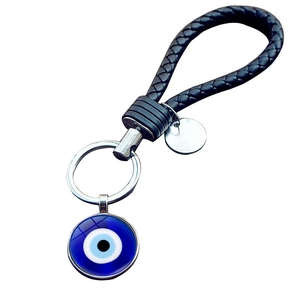 Portachiavi Malocchio Turco Nazar Amuleto Pendaglio in Vetro Blu Corda in Pelle Intrecciata Nera Anello Portachiavi Gioielli Regalo