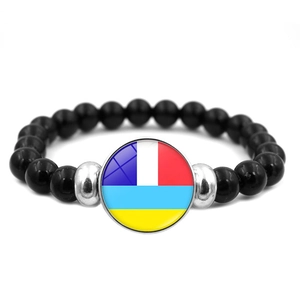 Pulsera de cuentas de bandera de Ucrania hecha a mano con cuentas negras y vidrio
