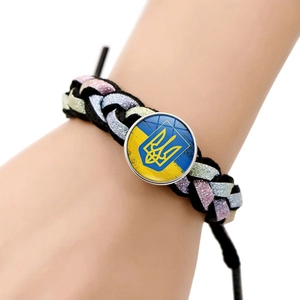 Handgeweven Oekraïne armband met drietand embleem en verstelbaar gevlochten koord