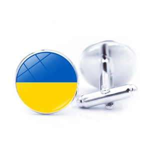 Ukraine Flag Trident Emblem Cufflinks Silver Plated Alloy Glass Men Shirt Accessories Business Jewelry Decorative Gift