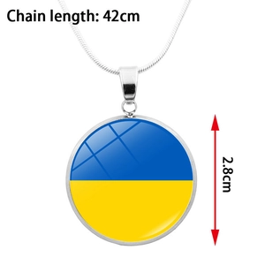 Close-up of Ukraine flag necklace pendant with 42cm chain length and 2.8cm diameter detail