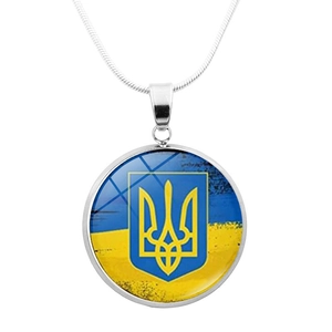 Ukraine flag necklace with trident crest pendant and silver tone snake chain accessory