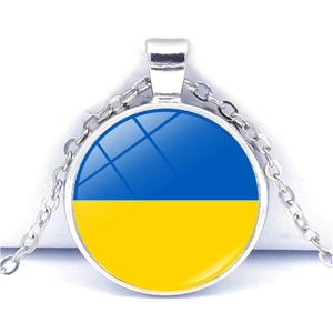 Ukraine Flagge Dreizack Anhänger Halskette Zinklegierung Glas Cabochon Nationalemblem Rund Herz Halskette Schmuck Für Damen Herren