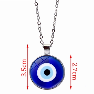 Blue Evil Eye glass pendant necklace with 2.7cm circular charm and silver chain link