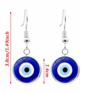 Boucles d'oreilles œil maléfique en verre bleu avec crochets argentés de 3,8cm