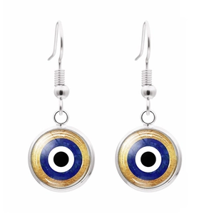 Boucles d'oreilles Œil de Turquie en verre avec crochets argentés et accents dorés