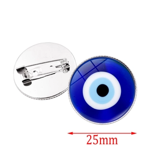 Silver 25mm Turkish Evil Eye brooch pin with a blue glass dome for daily fashion