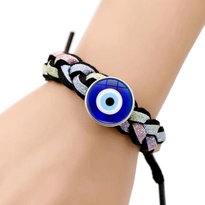 Evil Eye Braided Bracelet Alloy Glass Turkish Nazar Protection Hand-Woven Adjustable Rope Bohemian Jewelry For Women