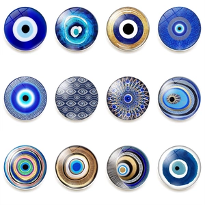 Set of 12 distinct 30mm Evil Eye glass fridge magnets with diverse artistic patterns