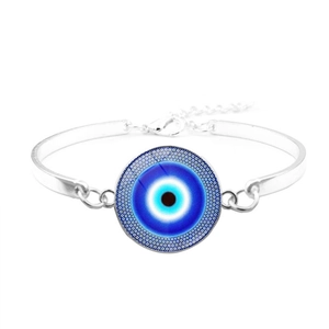 Silbernes Evil Eye Armband mit blauem Emaille-Anhänger und verstellbarer Kette