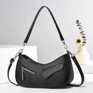 Women Underarm Bag PU Leather Patchwork Zipper Shoulder Bag Daily Fashion Minimalist Crossbody Bag For Women