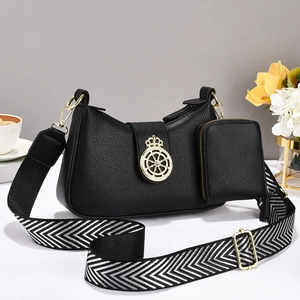 Bolso de Hombro de Cuero PU para Mujer Textura Lichi Logo de Corona de Metal Bolso de Axila Con Mini Pochette Correa Ancha