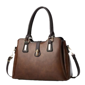 Borsa a mano classica in pelle cerata marrone scuro con scomparti multipli e dettagli dorati