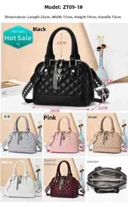 Detailed size chart and internal structure of the quilted diamond pattern handbag