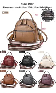 Detailed size specifications and 7 available colors for the soft PU leather backpack
