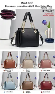 Detailed interior view and color palette of the chain strap pebbled leather handbag