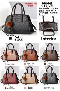Detailansicht der Handtasche mit Krokodilmuster, Maßen und sieben Farboptionen