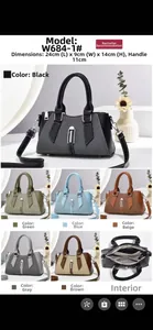 Detail view of stylish crossbody bag showing six colors and organized interior pockets