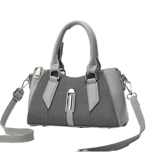 Elegant grey mixed-texture crossbody handbag for women with metallic accent decoration