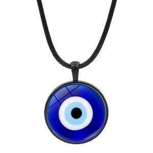 Evil Eye Pendant Necklace Blue Nazar Zinc Alloy Glass Cabochon With Black Leather Cord Retro Jewelry For Women Men